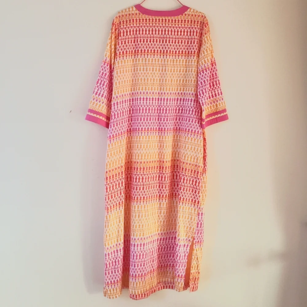 Charter Club Intimates Multicolor 3/4 Sleeve Split V-Neck 1/2 Zip Long Caftan XS - Picture 8 of 16